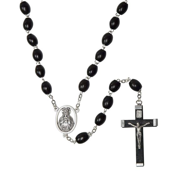 BLACK WOOD ROSARY-SACRED HEART OF JESUS