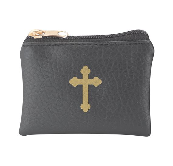 LEATHERETTE ROSARY POUCH - BLACK