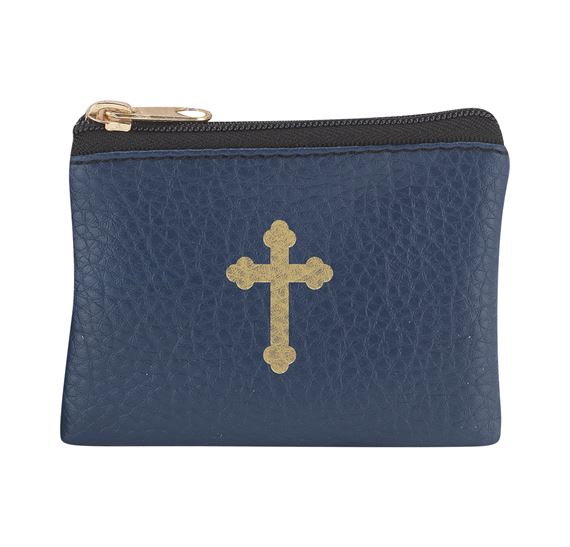 LEATHERETTE ROSARY POUCH - DARK BLUE