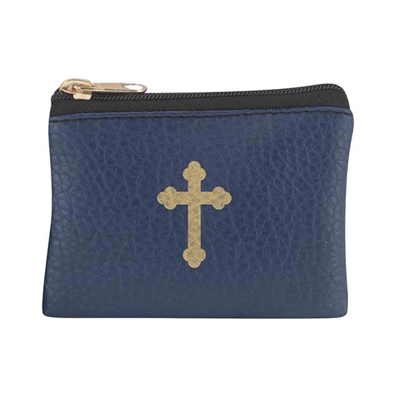LEATHERETTE ROSARY POUCH - DARK BLUE