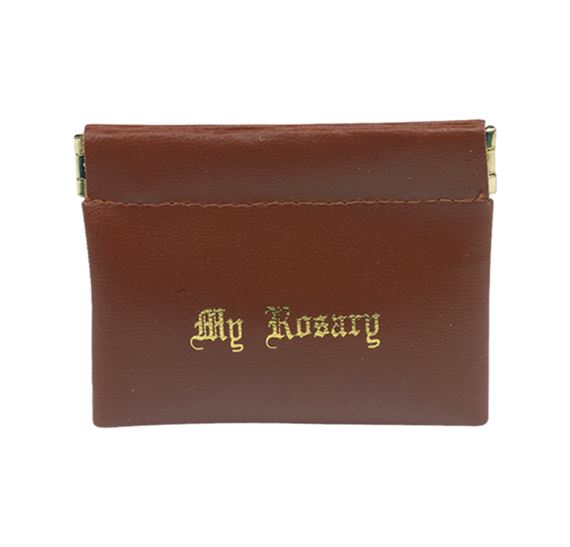 BROWN VINYL SQUEEZE-TO-OPEN ROSARY CASE