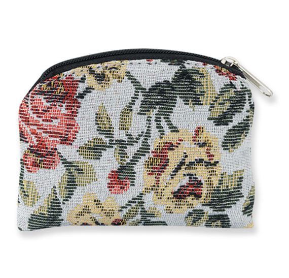 YELLOW & RED FLORAL TAPESTRY ROSARY POUCH