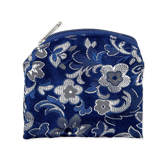 TAPESTRY ROSARY POUCH BLUE AND SILVER