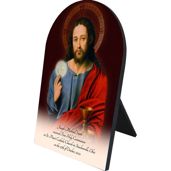 PERSONALIZED ARCHED PLAQUE - CHRIST WITH EUCHARIST