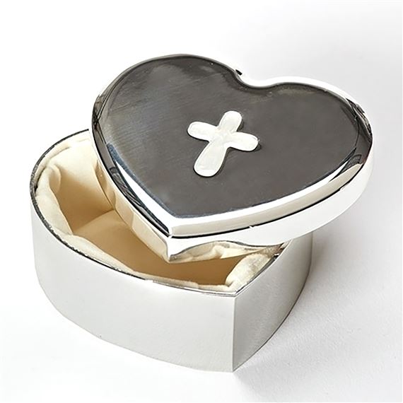 HEART SHAPED KEEPSAKE BOX WITH CROSS