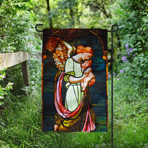 GUARDIAN ANGEL STAINED GLASS GARDEN FLAG
