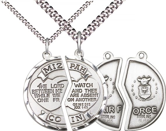 STERLING SILVER MIZPAH COIN SET PENDANT AND CHAIN