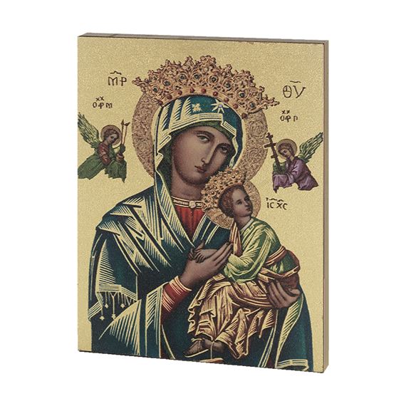 OUR LADY OF PERPETUAL HELP GOLD EMBOSSED WOODEN PLAQUE