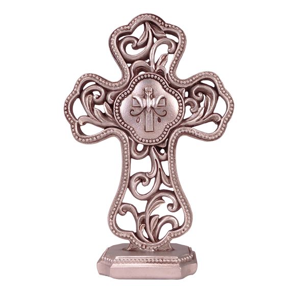 ANTIQUED FILIGREE STANDING CONFIRMATION CROSS