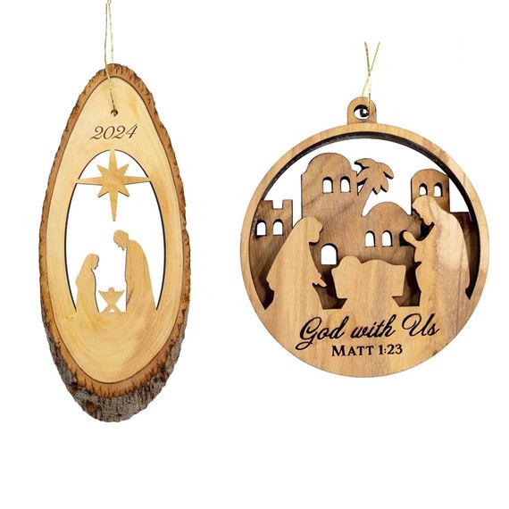 EWTN 2024 & 2025 OLIVE WOOD NATIVITY CHRISTMAS ORNAMENT SET