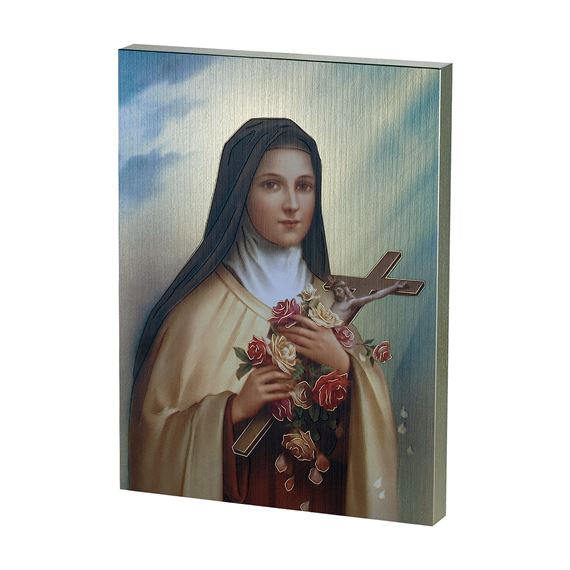 ST. THERESE GOLD EMBOSSED WOODEN PLAQUE