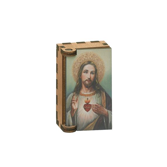 SACRED HEART OF JESUS WOODEN ROSARY BOX