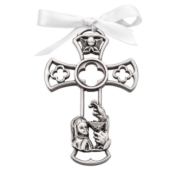 PEWTER FIRST COMMUNION CROSS - GIRL