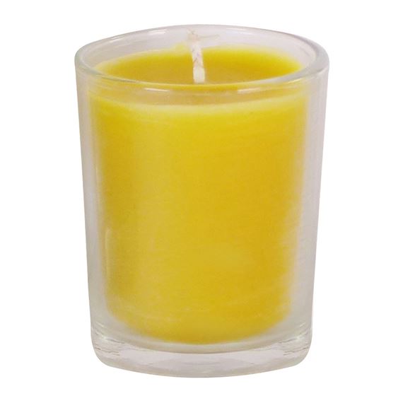 100% BEESWAX DEVOTIONAL VOTIVE CANDLE IN GLASS - 2" x 2 1/2"
