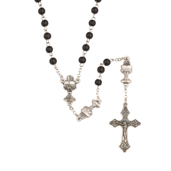 BLACK BEAD EUCHARISTIC ROSARY WITH CHALICE
