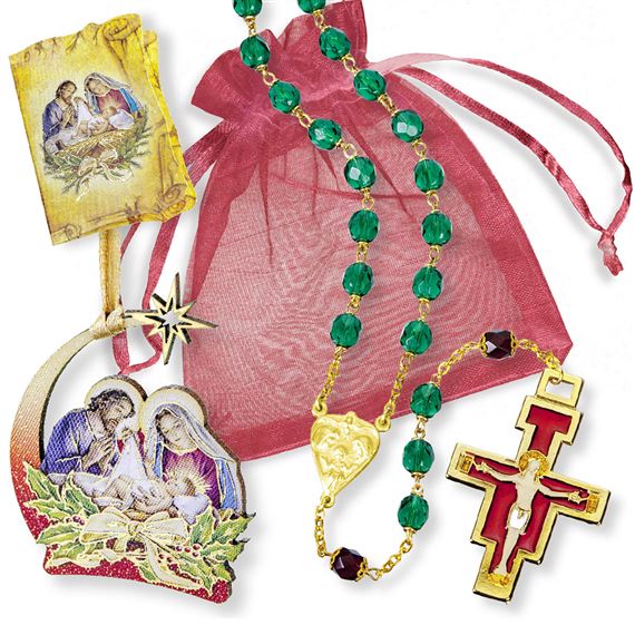 CHRISTMAS ROSARY GIFT SET - GREEN BEADS