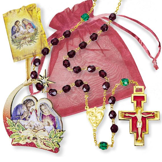 CHRISTMAS ROSARY GIFT SET - RED BEADS