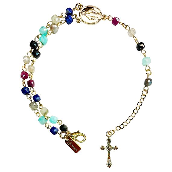 TWO-DECADE ROSARY BRACELET - MULTI-COLOR SEMI-PRECIOUS BEADS