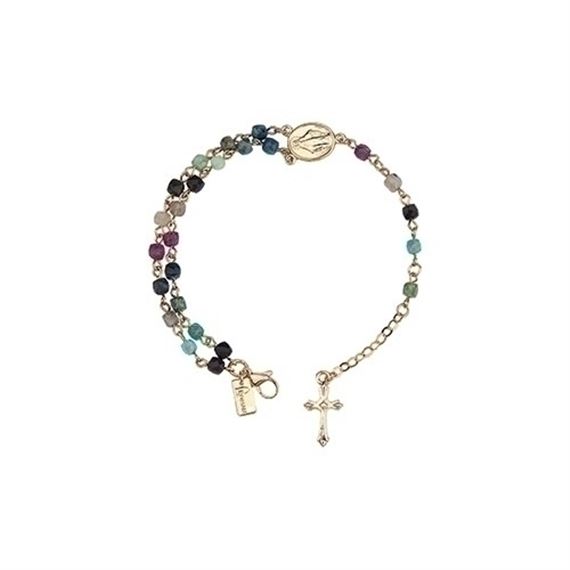 TWO-DECADE ROSARY BRACELET - MULTI-COLOR SEMI-PRECIOUS BEADS