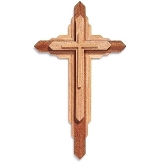 LAYERED WOOD WALL CROSS - 13"