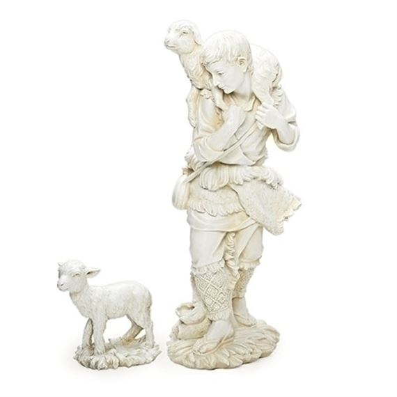 WHITE OUTDOOR NATIVITY - SHEPHERD & LAMB - 27" SCALE