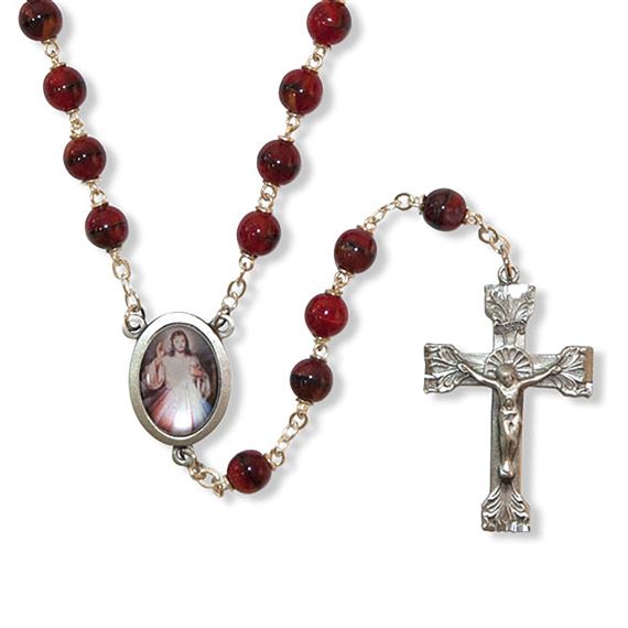 DARK RED BEAD DIVINE MERCY ROSARY