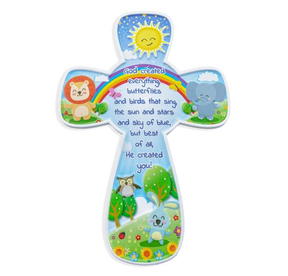 GOD CREATED EVERYTHING CHILDREN'S CROSS PLAQUE