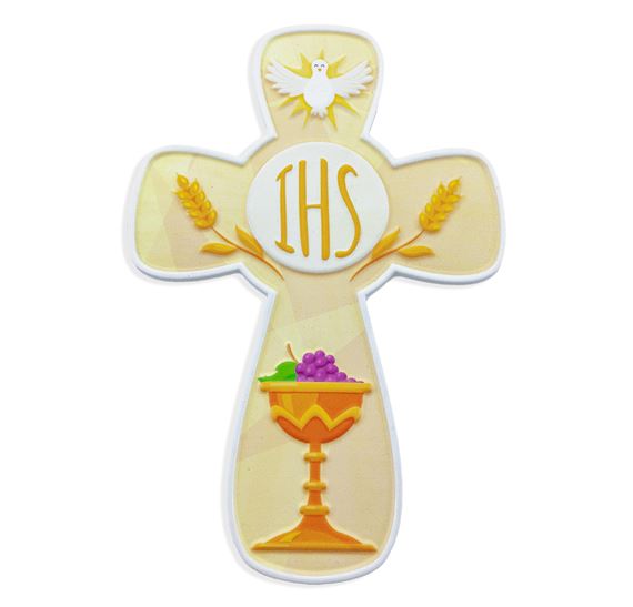 EUCHARISTIC KEEPSAKE CROSS SHAPED WALL PLAQUE