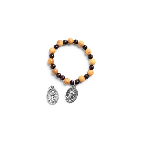 BL. CARLO ACUTIS OLIVE AND WALNUT WOOD BEAD ROSARY BRACELET