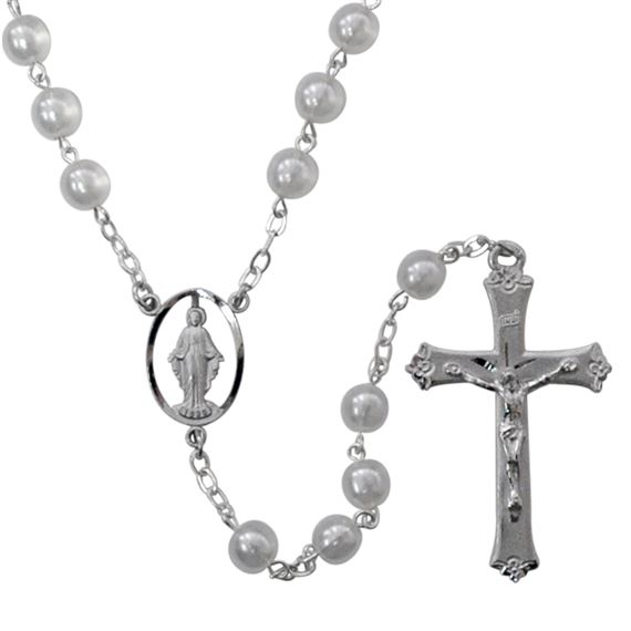 WHITE PEARL BEAD ROSARY