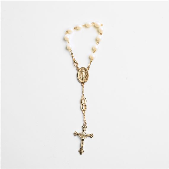 BRIDE'S AUTO ROSARY - FROSTED WHITE GLASS BEADS