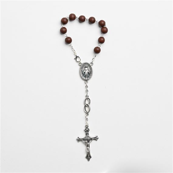 GROOM'S AUTO ROSARY - BROWN WOOD BEADS