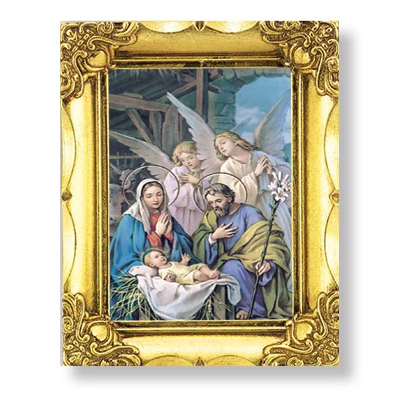 NATIVITY PRINT IN ORNATE GOLD FRAME - 4 1/2"