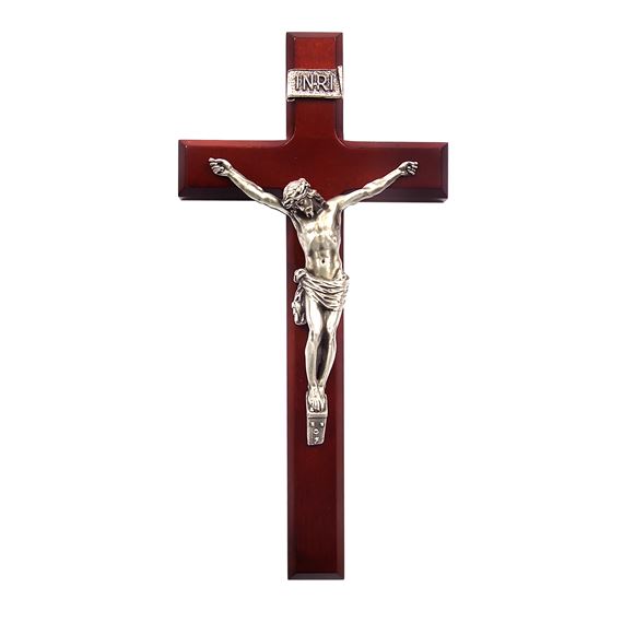 CHERRY CRUCIFIX WITH PEWTER CORPUS