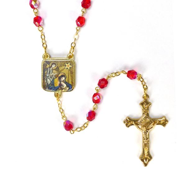 RED GLASS BEAD NATIVITY ROSARY