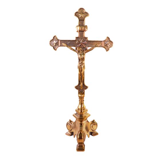 DOUBLE SIDED STANDING BRASS CRUCIFIX