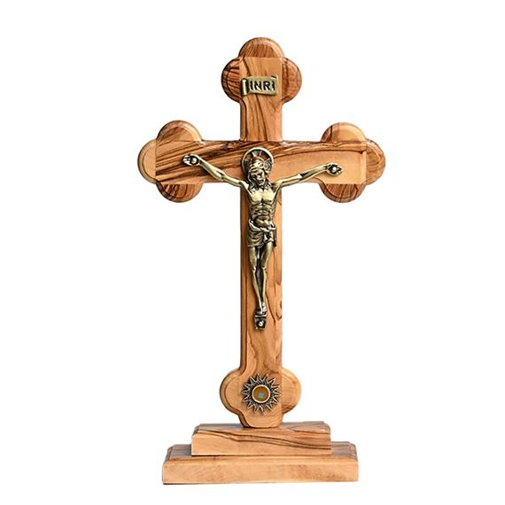 OLIVE WOOD TWO-SIDED ALTAR CRUCIFIX WITH RELIC
