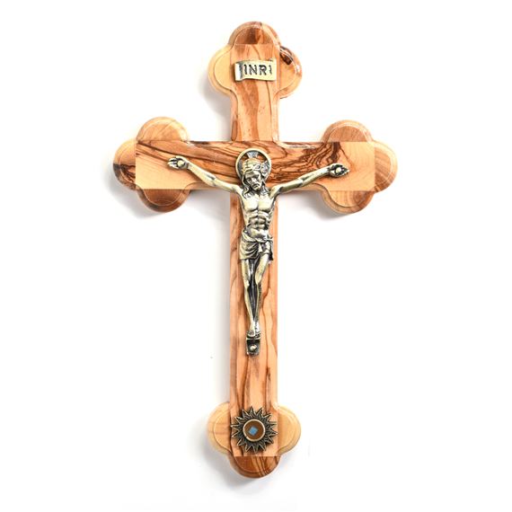 OLIVE WOOD CRUCIFIX WITH HOLY SEPULCHRE CLOTH