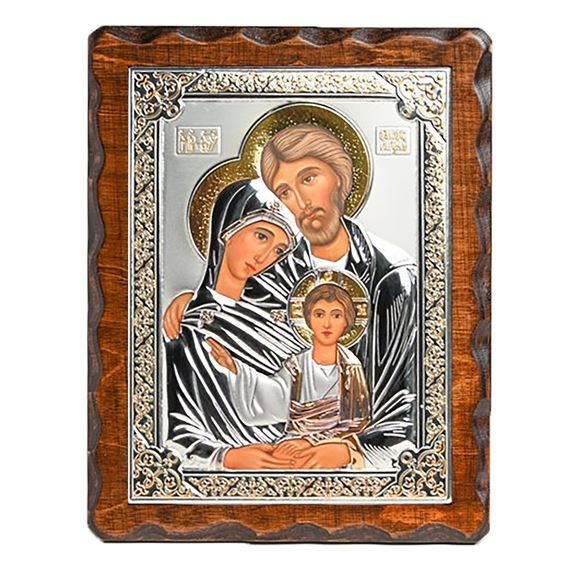 HOLY FAMILY SILVER ICON WITH COLOR (6¾” x 8½”)