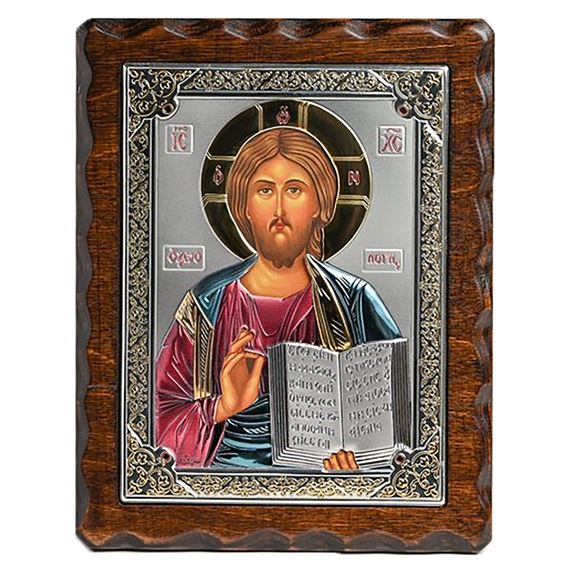 CHRIST THE TEACHER SILVER ICON WITH COLOR