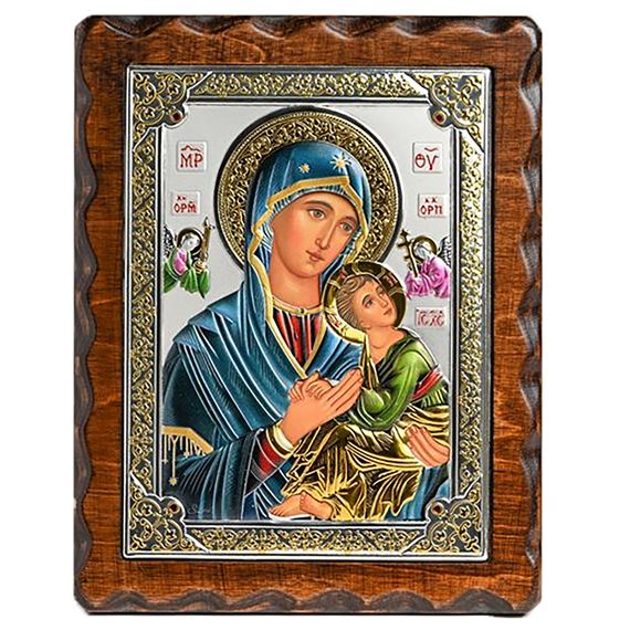 OUR LADY OF PERPETUAL HELP SILVER ICON WITH COLOR