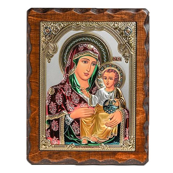 OUR LADY OF JERUSALEM SILVER ICON WITH COLOR