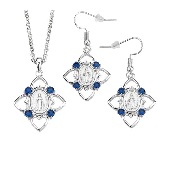 MIRACULOUS MEDAL WITH HEARTS PENDANT AND EARRING SET