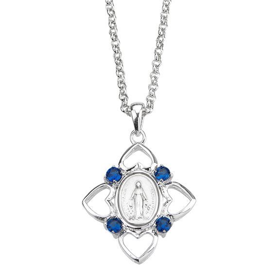 STERLING SILVER MIRACULOUS MEDAL WITH HEARTS PENDANT