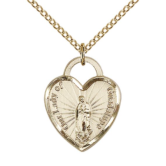 14KT GOLD FILLED O-L OF GUADALUPE HEART PENDANT WITH CHAIN