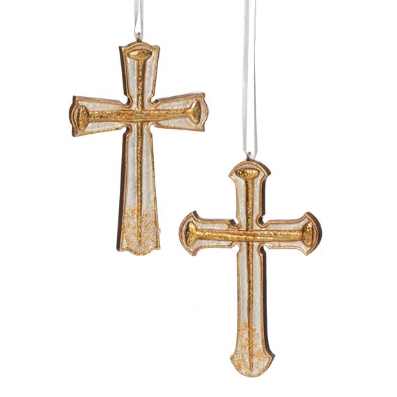 IVORY AND GOLD CROSS ORNAMENT SET
