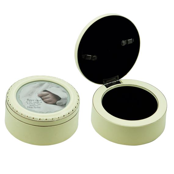 BABY BAPTISM ROUND IVORY KEEPSAKE BOX