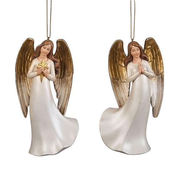 IVORY ANGEL ORNAMENTS WITH GOLD WINGS -SET OF 2 (4 1/4")
