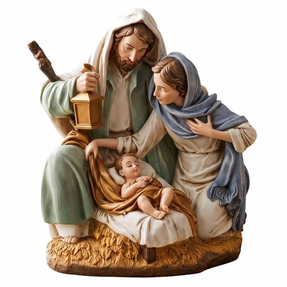 HOLY FAMILY STATUE BLUE & GREEN - 10 1/2"