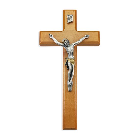 NATURAL CHERRY WOOD WALL CRUCIFIX - 11"